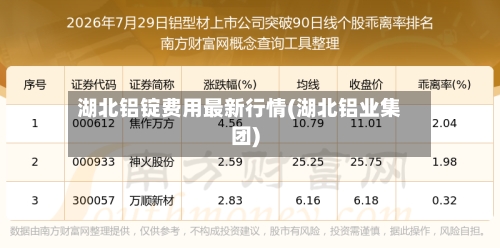 湖北铝锭费用最新行情(湖北铝业集团)