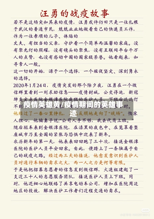 疫情英雄黄/疫情期间的英雄事迹
