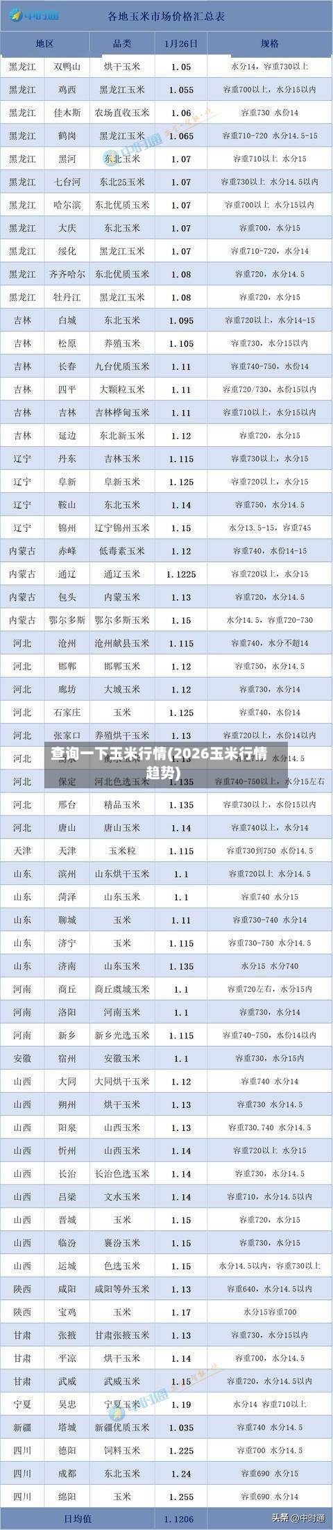 查询一下玉米行情(2026玉米行情趋势)