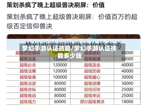 梦幻手游认证技能/梦幻手游认证技能多少钱